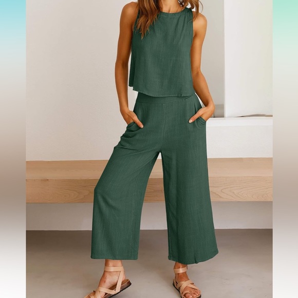 ANRABESS Other - 🫒ANRABESS 2 Piece Sleeveless Tank Crop Button Back Cropped Wide Leg Pants - M